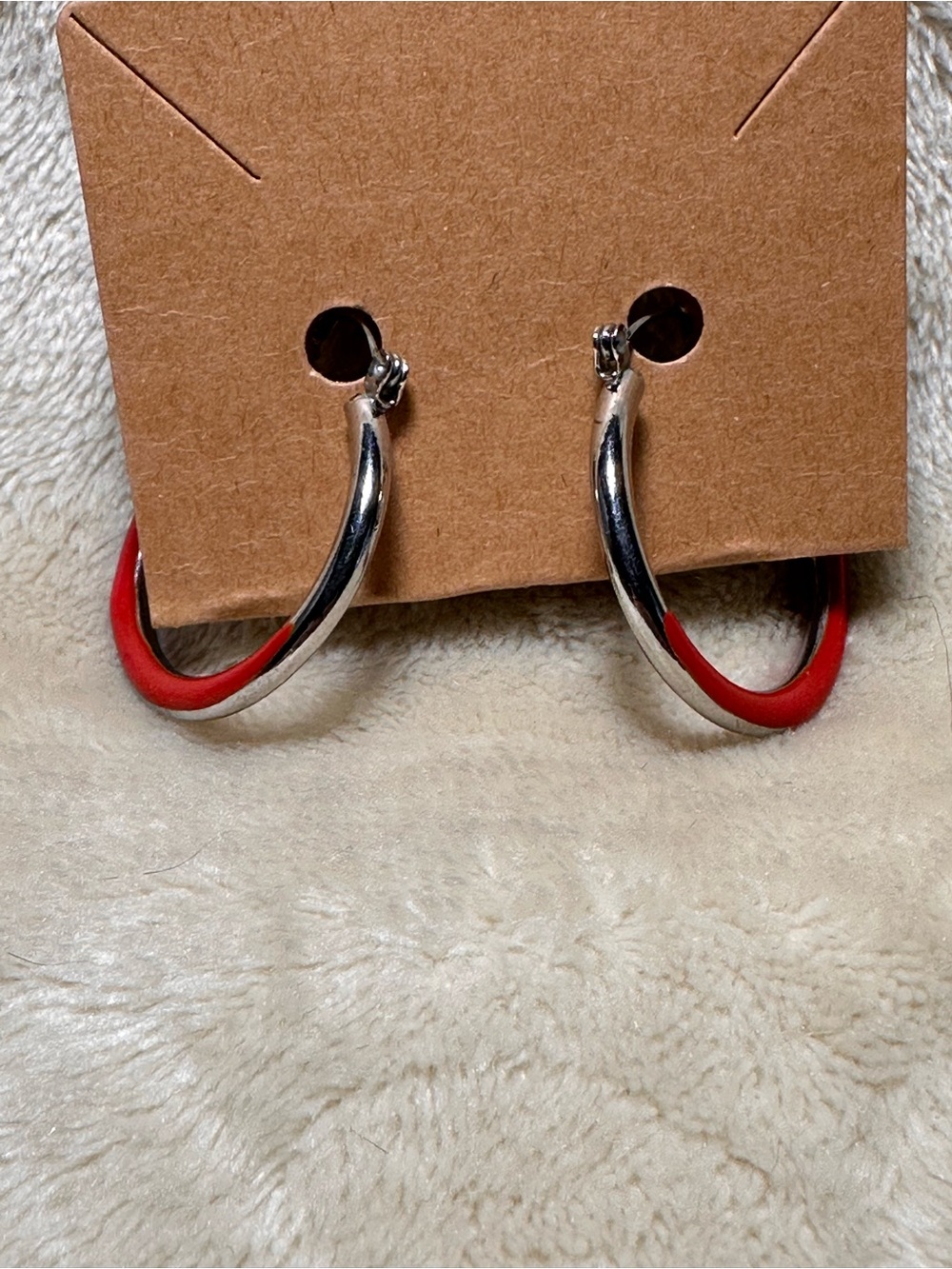 Silver Tone and Red Hoop Earrings - Women Jewelry